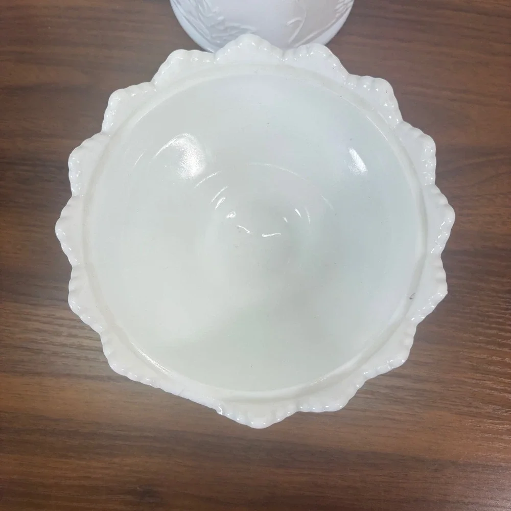 Vintage Fenton Hobnail Milk Glass Candy Dish, Two Candle Holders, Canister Lot 5